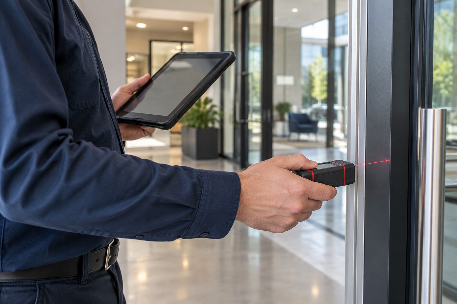 Illustrative field documentation with a tablet at a commercial site